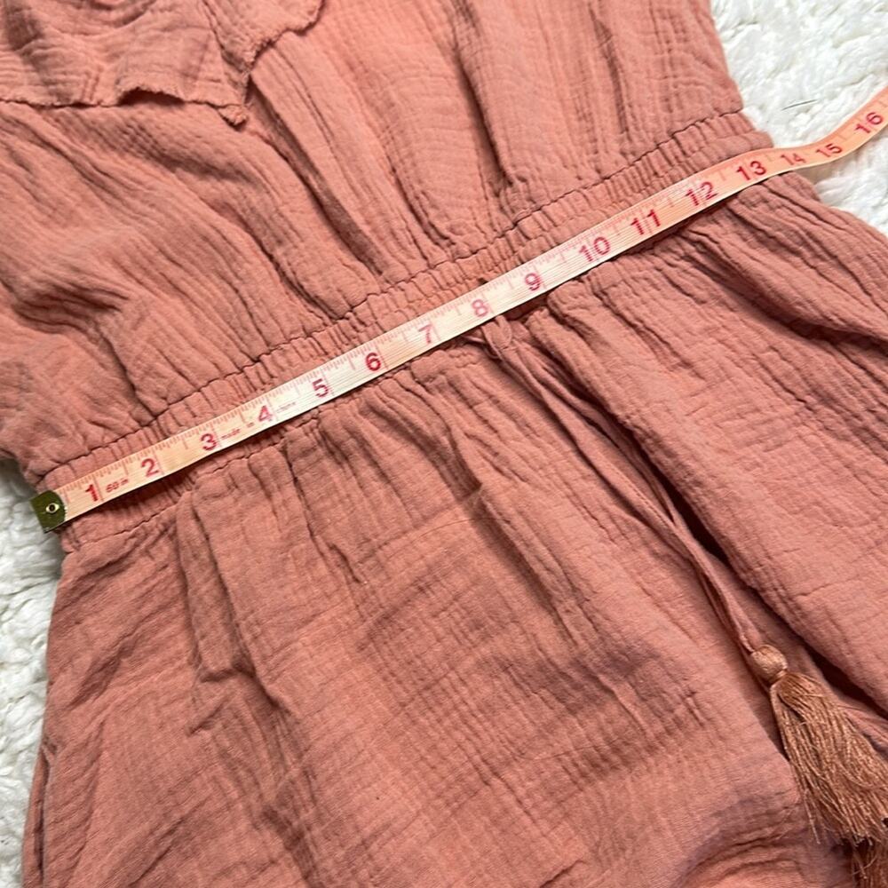 Free The Roses Ruffle Detail Romper Rust Size L Drawstring Waist V Neck Muslin - Picture 8 of 13